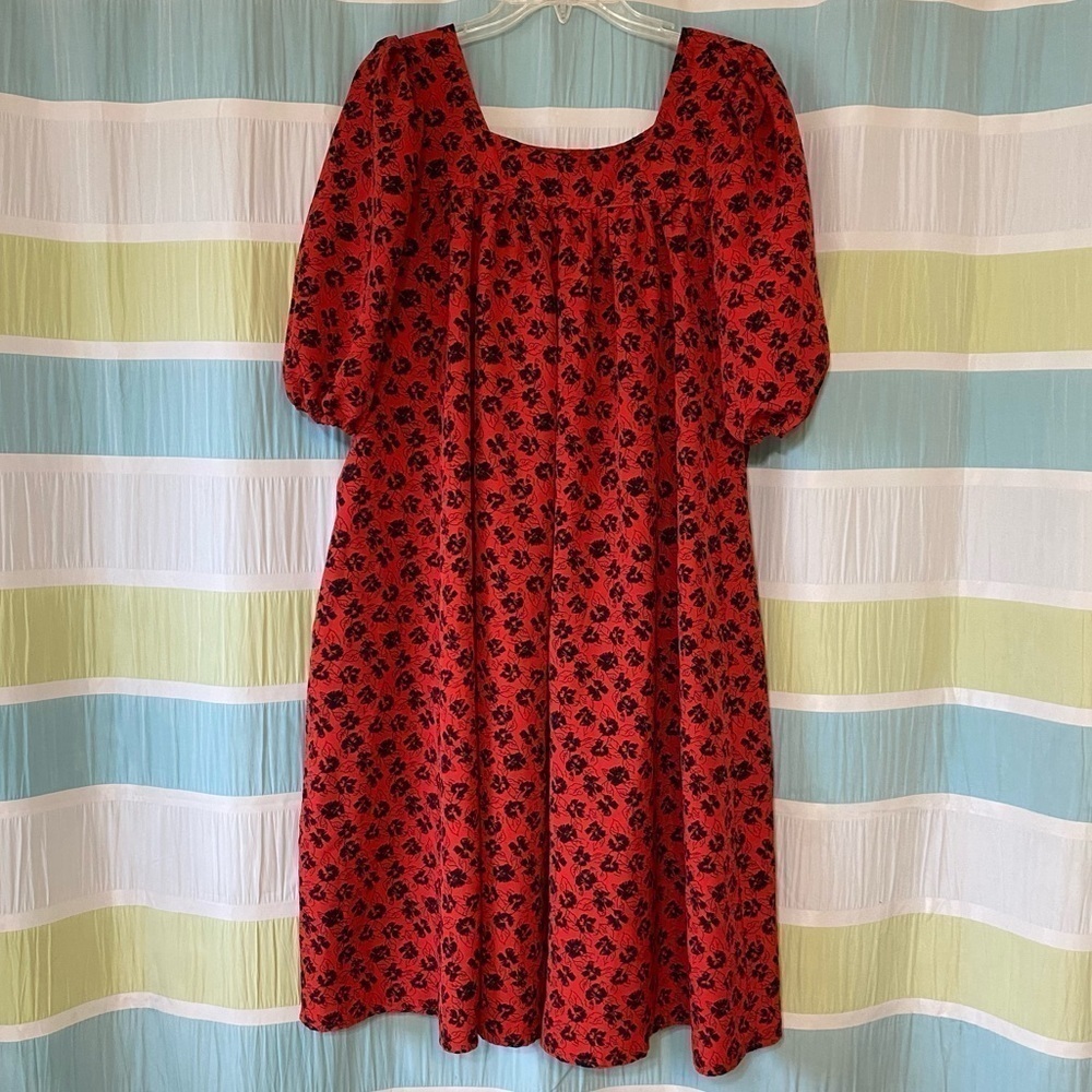 Vintage Hawaiian Print Muu Muu Dress Red and Black Sz XLarge - Picture 8 of 8